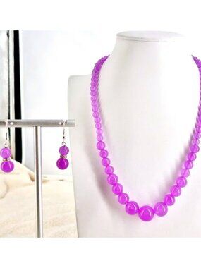 Lavender Purple Necklace & Earring Set 925 Hooks Glass & Crystal 18" - 21" NWOT